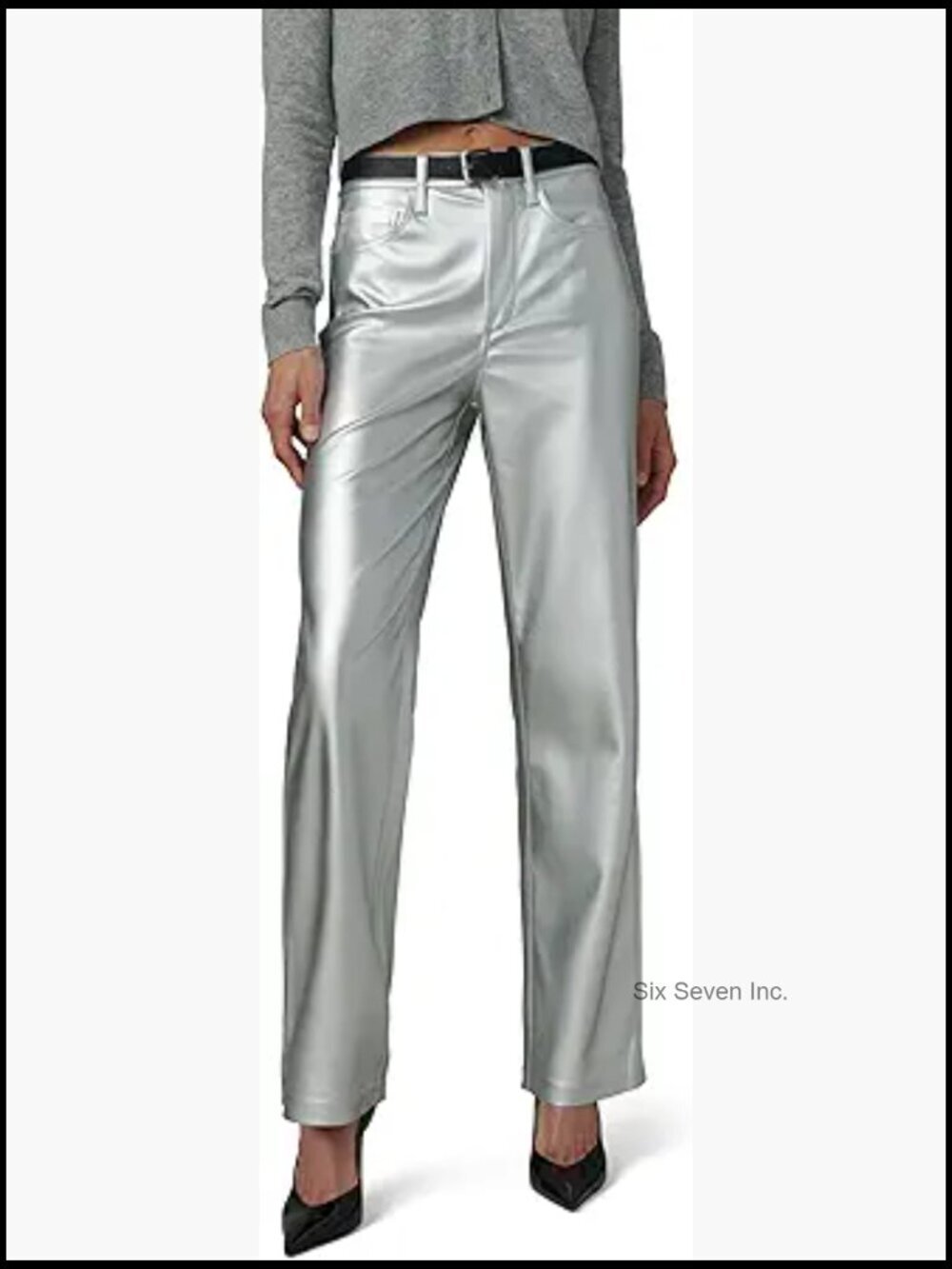 High Rise Straight Leg Jean in Vegan Leather with Metallic-Gold Finish